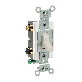 Leviton 20 Amp 120/277V Toggle Double-Pole AC Quiet Switch Heavy-Duty Spec Grade Grounding Side Wired Light Almond (CS220-2T)