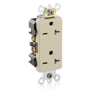 Leviton Decora Plus Duplex Receptacle Outlet Commercial Spec Grade Smooth Face 20 Amp 250V Back Or Side Wire NEMA 6-20R Ivory (16462-I)