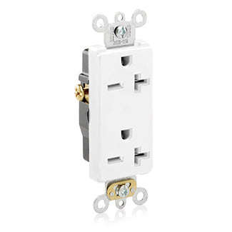 Leviton Decora Plus Duplex Receptacle Outlet Commercial Spec Grade Smooth Face 20 Amp 250V Back Or Side Wire NEMA 6-20R White (16462-W)
