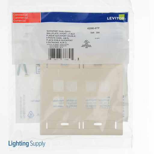 Leviton Dual-Gang QuickPort Wall Plate With ID Windows 8-Port Light Almond (42080-8TP)