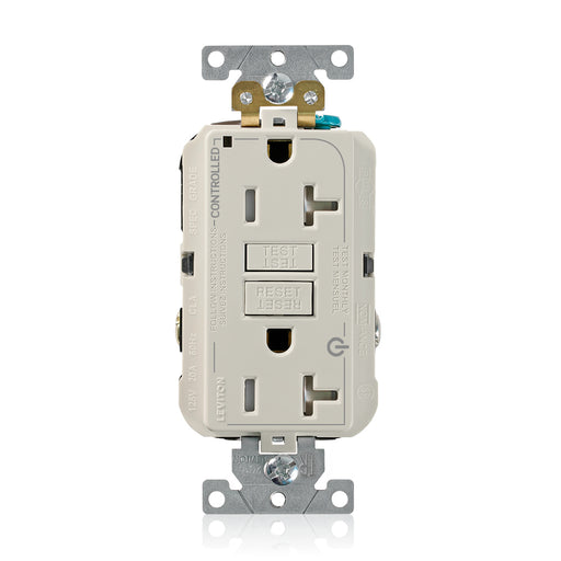 Leviton 2 Plug Marked Controlled SmartlockPro GFCI Decora Duplex Receptacle Outlet Extra Heavy Duty Tamper-Resistant 20A 125V Back Or Side Wire Light Almond (G5362-2TT)