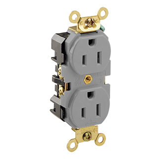 Leviton Duplex Receptacle Outlet Extra Heavy-Duty Industrial Spec Grade Smooth Face 15 Amp 125V Back Or Side Wire Gray (5262-GY)