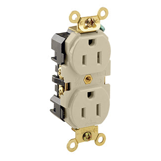 Leviton Duplex Receptacle Outlet Extra Heavy-Duty Industrial Spec Grade Smooth Face 15 Amp 125V Back Or Side Wire Ivory (5262-I)