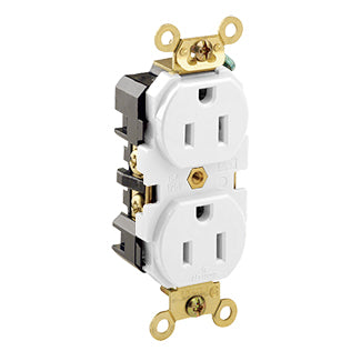 Leviton Duplex Receptacle Outlet Extra Heavy-Duty Industrial Spec Grade Smooth Face 15 Amp 125V Back Or Side Wire White (5262-W)
