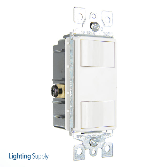 Leviton Individual Switches 15 Amp 120 Volt/Device Total 20 Amp 120V Decora Dual Rocker Combination Switch With Ground Lead Screw Terminals White (1754-2W)