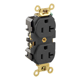 Leviton Duplex Receptacle Outlet Extra Heavy-Duty Industrial Spec Grade Smooth Face 20 Amp 125V Back Or Side Wire Black (5362-E)