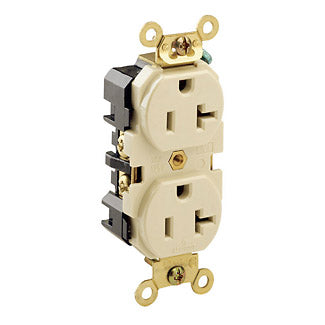 Leviton Duplex Receptacle Outlet Extra Heavy-Duty Industrial Spec Grade Smooth Face 20 Amp 125V Back or Side Wire Ivory (5362-I)