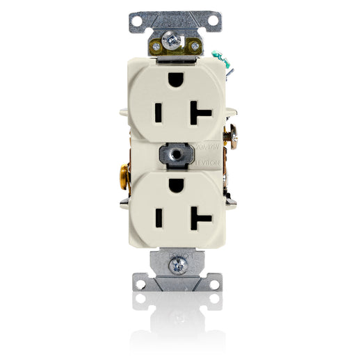 Leviton Duplex Receptacle Outlet Heavy-Duty Industrial Spec Grade Smooth Face 20 Amp 125V Back Or Side Wire NEMA 5-20R Light Almond (5362-ST)