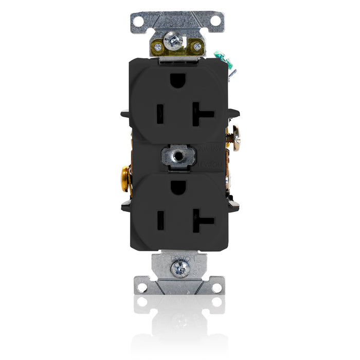 Leviton Duplex Receptacle Outlet Heavy-Duty Industrial Spec Grade Smooth Face 20 Amp 125V Back Or Side Wire NEMA 5-20R Black (5362-SE)