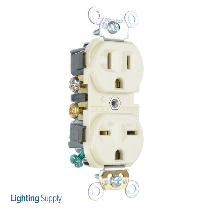 Leviton Duplex Receptacle Outlet Commercial Spec Grade Dual Voltage Indented Face 15 Amp 125/250V Side Wire NEMA (5031-I)