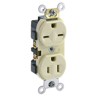 Leviton Duplex Receptacle Outlet Commercial Spec Grade Dual Voltage Indented Face 15 Amp 125/250V Side Wire NEMA (5031-I)