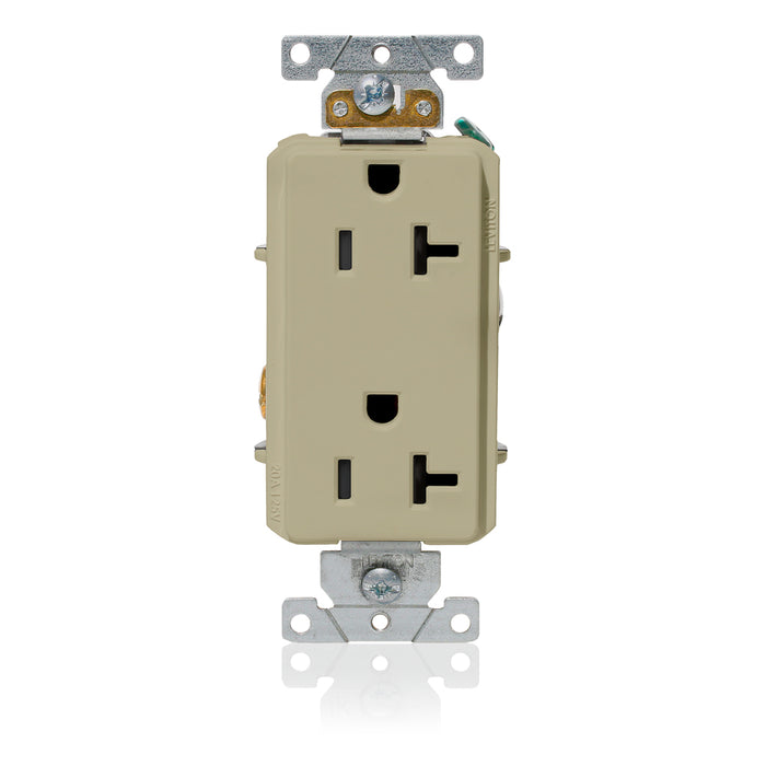 Leviton Decora Plus Duplex Receptacle Outlet Heavy-Duty Industrial Spec Grade Smooth Face 20 Amp 125V Back Or Side Wire Ivory (16352-I)