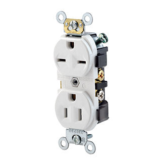 Leviton Duplex Receptacle Outlet Commercial Spec Grade Dual Voltage Indented Face 15 Amp 125/250V Side Wire NEMA (5031-W)