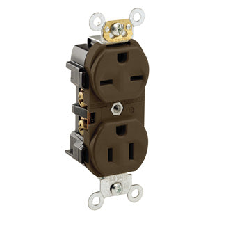 Leviton Duplex Receptacle Outlet Heavy-Duty Industrial Spec Grade Dual Voltage Smooth Face 15 Amp 125/250V Side Wire Brown (5292)
