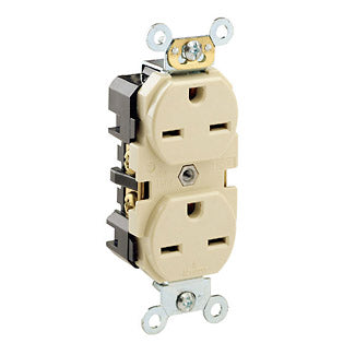 Leviton Duplex Receptacle Outlet Heavy-Duty Industrial Spec Grade Smooth Face 15 Amp 250V Back Or Side Wire NEMA 6-15R Ivory (5662-I)