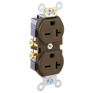 Leviton Duplex Receptacle Outlet Commercial Spec Grade Indented Face 20 Amp 250V Side Wire NEMA 6-20R 2-Pole 3-Wire Brown (5822)