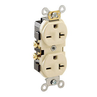 Leviton Duplex Receptacle Outlet Commercial Spec Grade Indented Face 20 Amp 250V Side Wire NEMA 6-20R 2-Pole 3-Wire Ivory (5822-I)