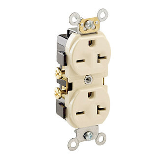 Leviton Duplex Receptacle Outlet Commercial Spec Grade Indented Face 20 Amp 250V Side Wire Contactor Pack Of 10 NEMA Ivory (5822-ICP)