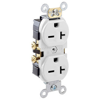 Leviton Duplex Receptacle Outlet Commercial Spec Grade Indented Face 20 Amp 250V Side Wire NEMA 6-20R 2-Pole 3-Wire White (5822-W)