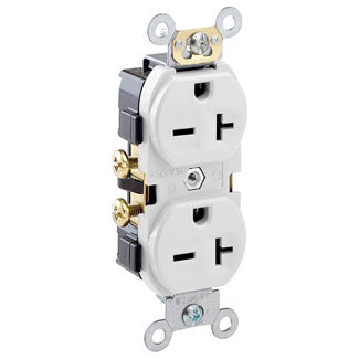 Leviton Duplex Receptacle Outlet Commercial Spec Grade Indented Face 20 Amp 250V Side Wire NEMA White (5822-WCP)