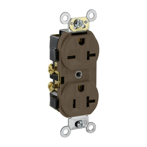 Leviton Duplex Receptacle Outlet Commercial Spec Grade Dual Voltage Indented Face 20 Amp 125/250V Side Wire NEMA 5-20R Brown (5842)