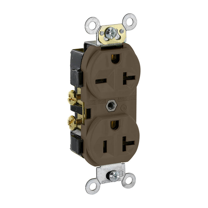 Leviton Duplex Receptacle Outlet Commercial Spec Grade Dual Voltage Indented Face 20 Amp 125/250V Side Wire NEMA 5-20R Brown (5842)