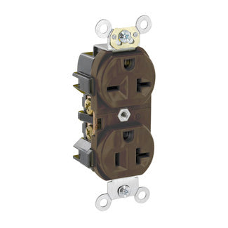 Leviton Duplex Receptacle Outlet Commercial Spec Grade Dual Voltage Indented Face 20 Amp 125/250V Back Or Side Wire Brown (5844)