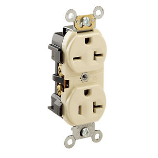 Leviton Duplex Receptacle Outlet Commercial Spec Grade Dual Voltage Indented Face 20 Amp 125/250V Back Or Side Wire Ivory (5844-I)