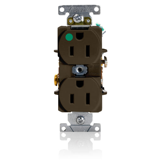 Leviton Duplex Receptacle Outlet Heavy-Duty Hospital Grade Smooth Face 15 Amp 125V Back Or Side Wire NEMA 5-15R 2-Pole 3-Wire Brown (8200-H)