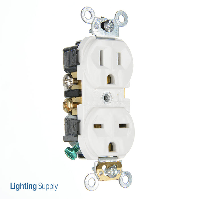 Leviton Duplex Receptacle Outlet Commercial Spec Grade Dual Voltage Indented Face 15 Amp 125/250V Side Wire NEMA (5031-W)