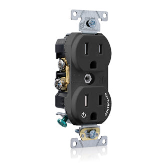 Leviton Duplex Receptacle Outlet Commercial Spec Grade Split-Circuit One Outlet Marked Controlled Tamper-Resistant Smooth Face Black (TBR15-S1E)