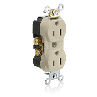 Leviton Duplex Receptacle Outlet Commercial Spec Grade Tamper-Resistant Smooth Face 15 Amp 125V Back Or Side Wire Ivory (TBR15-I)