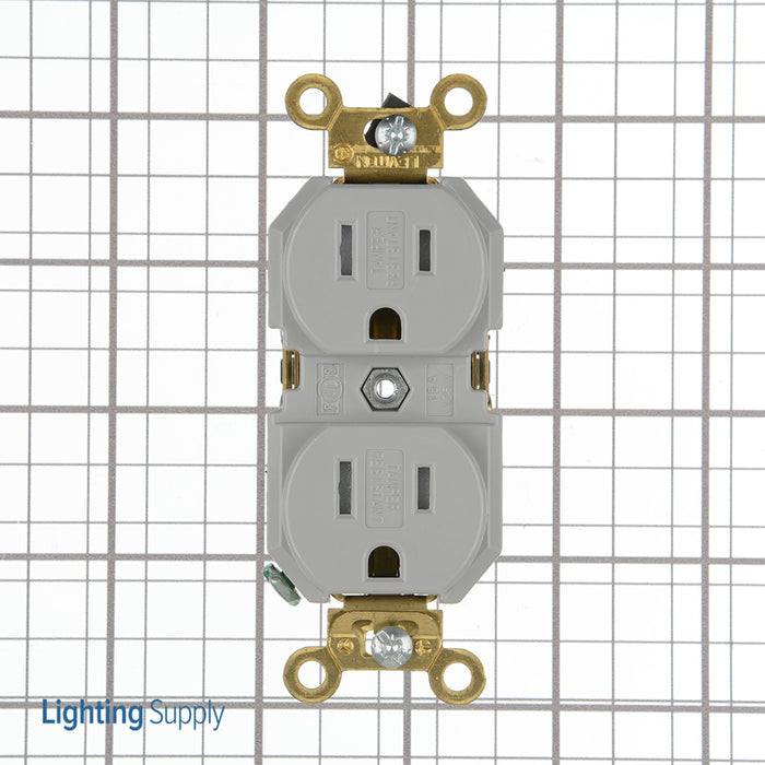 Leviton Duplex Receptacle Outlet Extra Heavy-Duty Industrial Spec Grade Tamper-Resistant Smooth Face 15 Amp 125V Back or Side Wire Gray (5262-SGG)