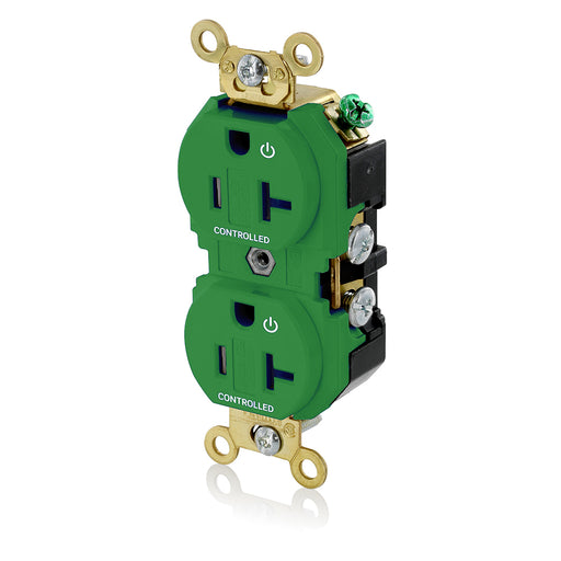 Leviton Duplex Receptacle Outlet Extra Heavy-Duty Industrial Spec Grade Two Outlets Marked Controlled Tamper-Resistant 20A/125V Green (5362-2PN)