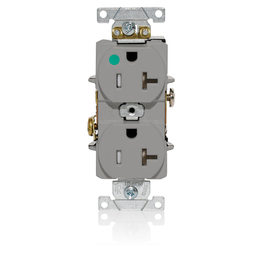 Leviton Duplex Receptacle Outlet Heavy-Duty Hospital Grade Tamper-Resistant Smooth Face 20 Amp 125V Back Or Side Wire NEMA 5-20R Gray (T8300-GY)
