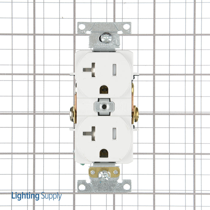 Leviton Duplex Receptacle Outlet Heavy-Duty Industrial Spec Grade Tamper-Resistant Smooth Face 20 Amp 125V Back Or Side Wire White (T5362-W)