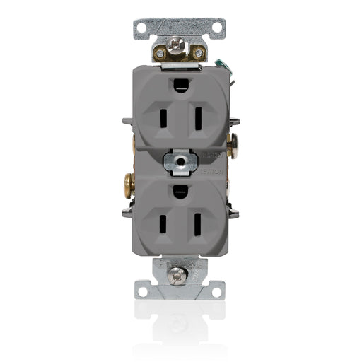 Leviton Duplex Receptacle Outlet Heavy-Duty Industrial Spec Grade Indented Face 15 Amp 125V Back Or Side Wire NEMA 5-15R Gray (C5262-GY)