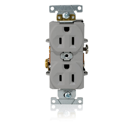 Leviton Duplex Receptacle Outlet Heavy-Duty Industrial Spec Grade Indented Face 15 Amp 125V Back Or Side Wire NEMA 5-15R Gray (L5262-GY)