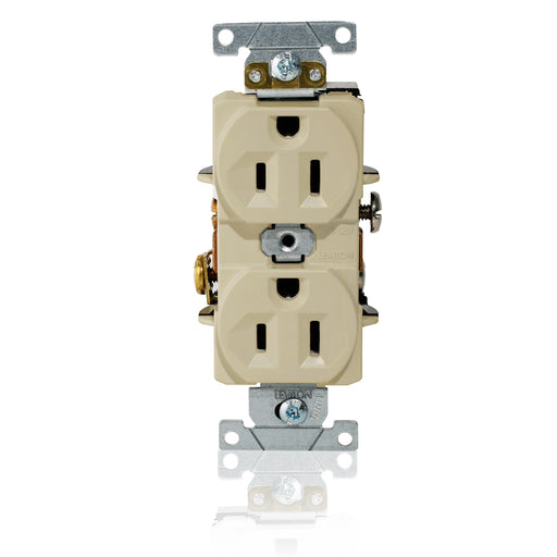 Leviton Duplex Receptacle Outlet Heavy-Duty Industrial Spec Grade Indented Face 15 Amp 125V Back Or Side Wire NEMA 5-15R Ivory (L5262-I)