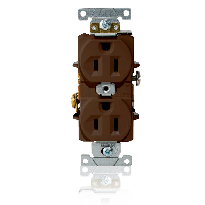 Leviton Duplex Receptacle Outlet Heavy-Duty Industrial Spec Grade Indented Face 15 Amp 125V Back Or Side Wire NEMA 5-15R Brown (L5262)