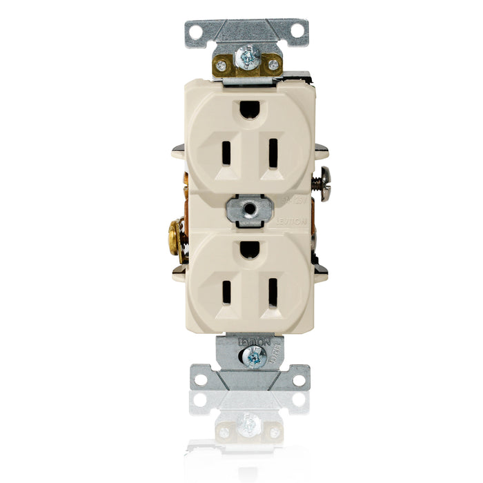 Leviton Duplex Receptacle Outlet Heavy-Duty Industrial Spec Grade Indented Face 15 Amp 125V Back Or Side Wire NEMA 5-15R Light Almond (L5262-T)