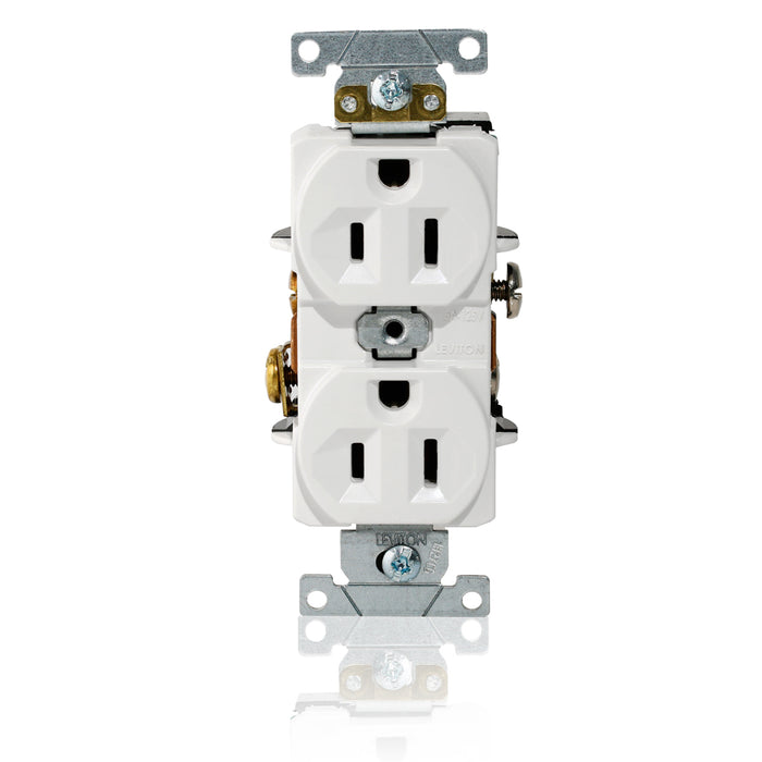 Leviton Duplex Receptacle Outlet Heavy-Duty Industrial Spec Grade Indented Face 15 Amp 125V Back Or Side Wire NEMA 5-15R White (L5262-W)