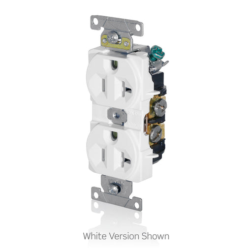 Leviton Duplex Receptacle Outlet Heavy-Duty Industrial Spec Grade Indented Face 20 Amp 125V Back Or Side Wire NEMA 5-20R Ivory (C5362-I)