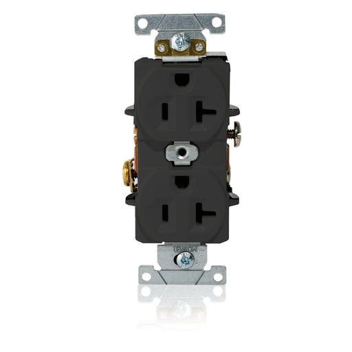 Leviton Duplex Receptacle Outlet Heavy-Duty Industrial Spec Grade Indented Face 20 Amp 125V Back Or Side Wire NEMA 5-20R Black (L5362-E)