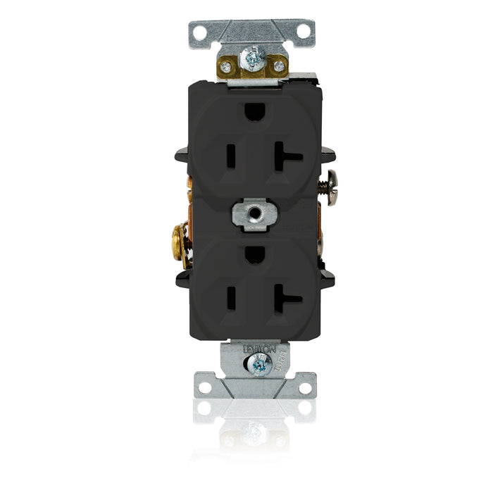 Leviton Duplex Receptacle Outlet Heavy-Duty Industrial Spec Grade Indented Face 20 Amp 125V Back Or Side Wire NEMA 5-20R Black (L5362-E)