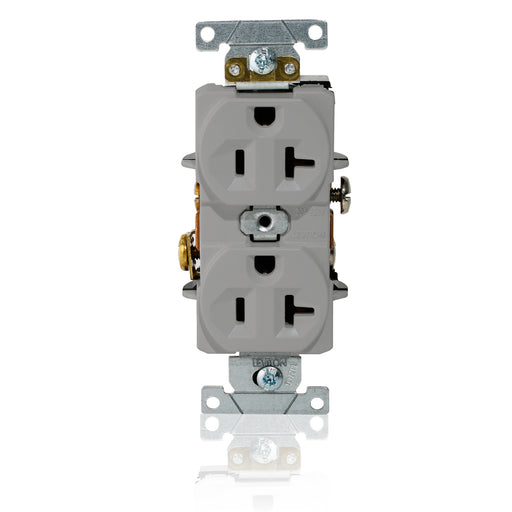Leviton Duplex Receptacle Outlet Heavy-Duty Industrial Spec Grade Indented Face 20 Amp 125V Back Or Side Wire NEMA 5-20R Gray (L5362-GY)