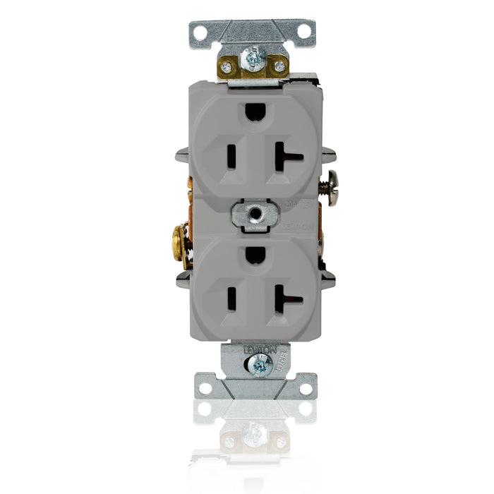 Leviton Duplex Receptacle Outlet Heavy-Duty Industrial Spec Grade Indented Face 20 Amp 125V Back Or Side Wire NEMA 5-20R Gray (L5362-GY)