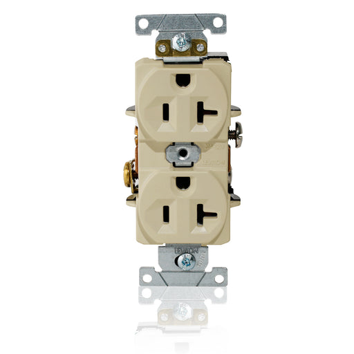Leviton Duplex Receptacle Outlet Heavy-Duty Industrial Spec Grade Indented Face 20 Amp 125V Back Or Side Wire NEMA 5-20R Ivory (L5362-I)