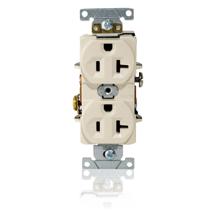 Leviton Duplex Receptacle Outlet Heavy-Duty Industrial Spec Grade Indented Face 20 Amp 125V Back Or Side Wire NEMA 5-20R Light Almond (L5362-T)