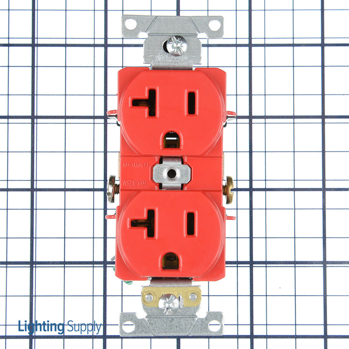Leviton Duplex Receptacle Outlet Heavy-Duty Industrial Spec Grade Smooth Face 20 Amp 125V Side Wire NEMA 5-20R 2-P Red (5342-R)
